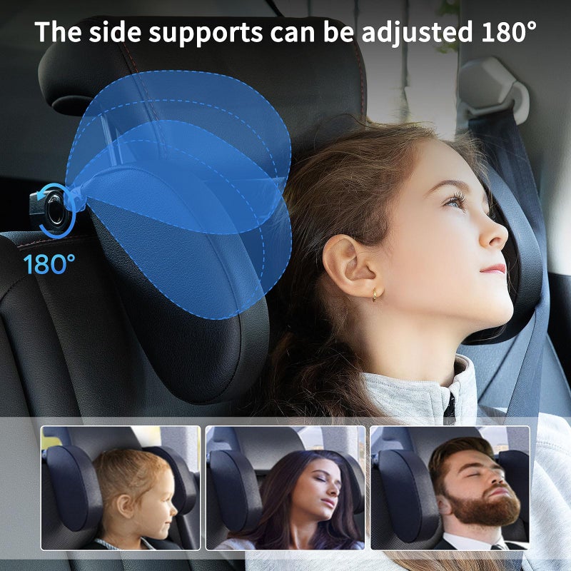 QRabbit Adjustable Car Headrest Pillow, U-Shaped Head Support Neck Pillows, Car Travel Sleeping Headrest Pillow for Kids & Adults Head Support, Only Suitable for Car Seat with 2 Poles - Image 2