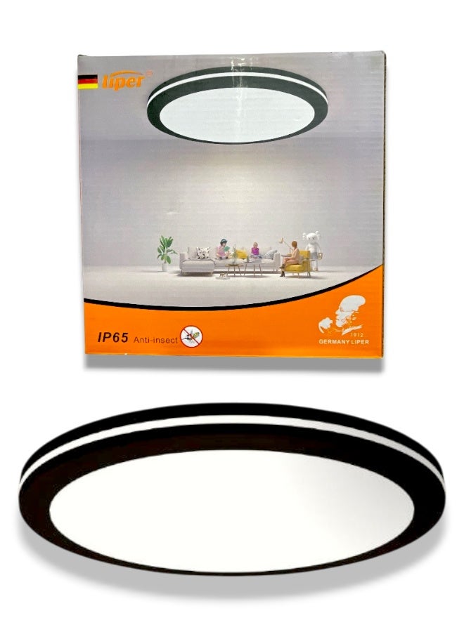 Liper Round LED Downlight 20W, Cool White Light, Black Frame (18.2x4.8 cm) - Image 1