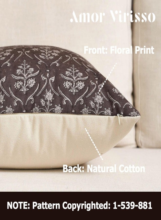 Amor Virisso Floral Pillow Covers 18x18 Inch Farmhouse Block Print Pillow Cover Accent Square Neutral Modern Decorative Throw Pillow Covers for Living Room Couch Bed Sofa Chair, Dark Brown - Image 2