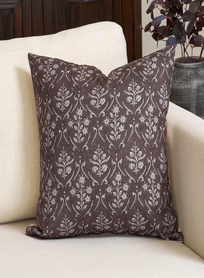 Amor Virisso Floral Pillow Covers 18x18 Inch Farmhouse Block Print Pillow Cover Accent Square Neutral Modern Decorative Throw Pillow Covers for Living Room Couch Bed Sofa Chair, Dark Brown - Image 1