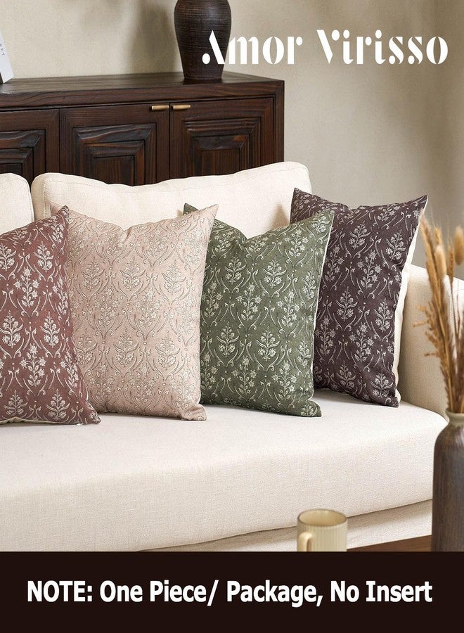 Amor Virisso Floral Pillow Covers 18x18 Inch Farmhouse Block Print Pillow Cover Accent Square Neutral Modern Decorative Throw Pillow Covers for Living Room Couch Bed Sofa Chair, Dark Brown - Image 4