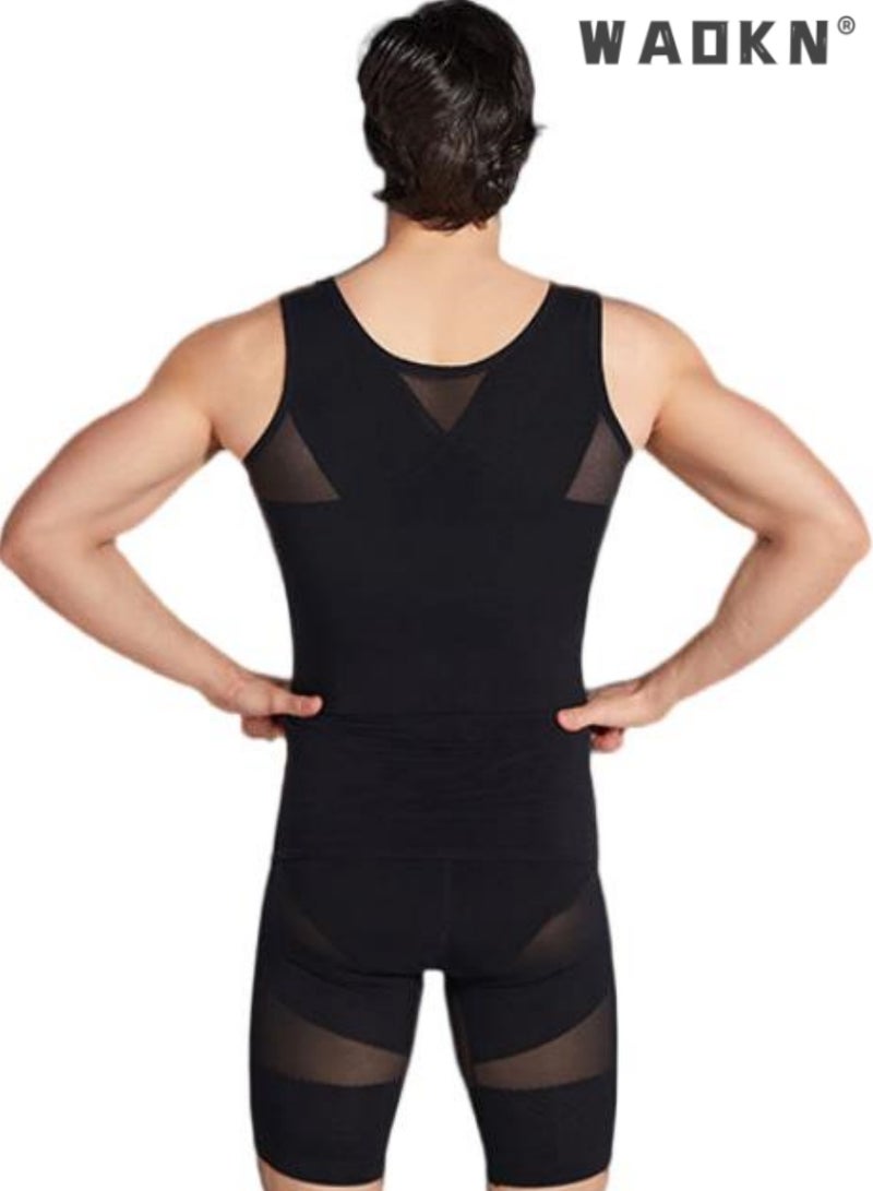 WAOKN Chest Compression Vest Men Body Shaper Sleeveless Posture Corrector Slimming Waist Control Tummy Trimmer Mesh Tops Compression Shirt for Men Slimming Undershirt Body Shaper Tank top Shapewear Vest - Image 4