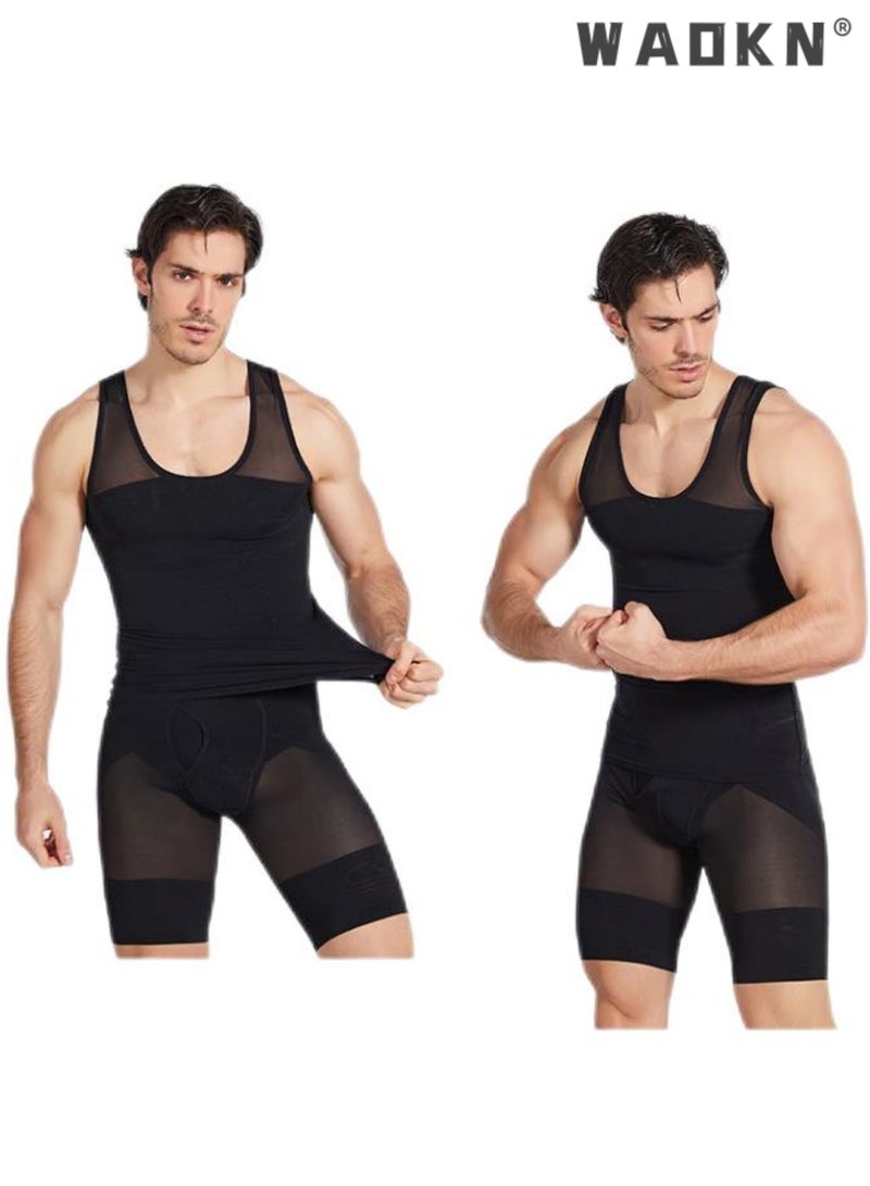 WAOKN Chest Compression Vest Men Body Shaper Sleeveless Posture Corrector Slimming Waist Control Tummy Trimmer Mesh Tops Compression Shirt for Men Slimming Undershirt Body Shaper Tank top Shapewear Vest - Image 5