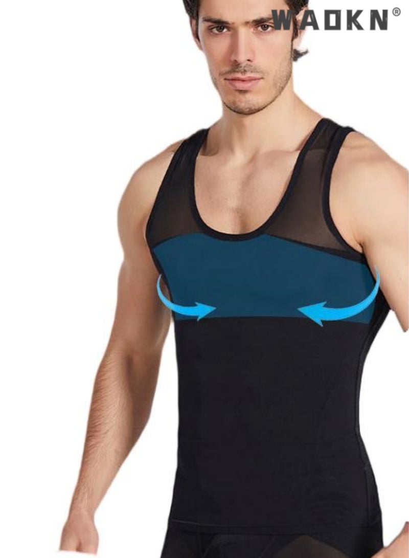 WAOKN Chest Compression Vest Men Body Shaper Sleeveless Posture Corrector Slimming Waist Control Tummy Trimmer Mesh Tops Compression Shirt for Men Slimming Undershirt Body Shaper Tank top Shapewear Vest - Image 3