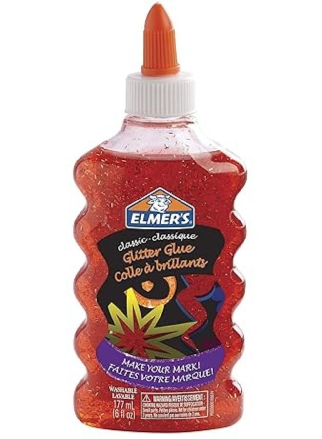 Elmer's Washable Glitter Glue | Red | Classic Glitter Glue Red | Ideal for paper and craft foam | Washable, safe, and non-toxic | Make your mark with an explosion of color and shine | 177ml - Image 1