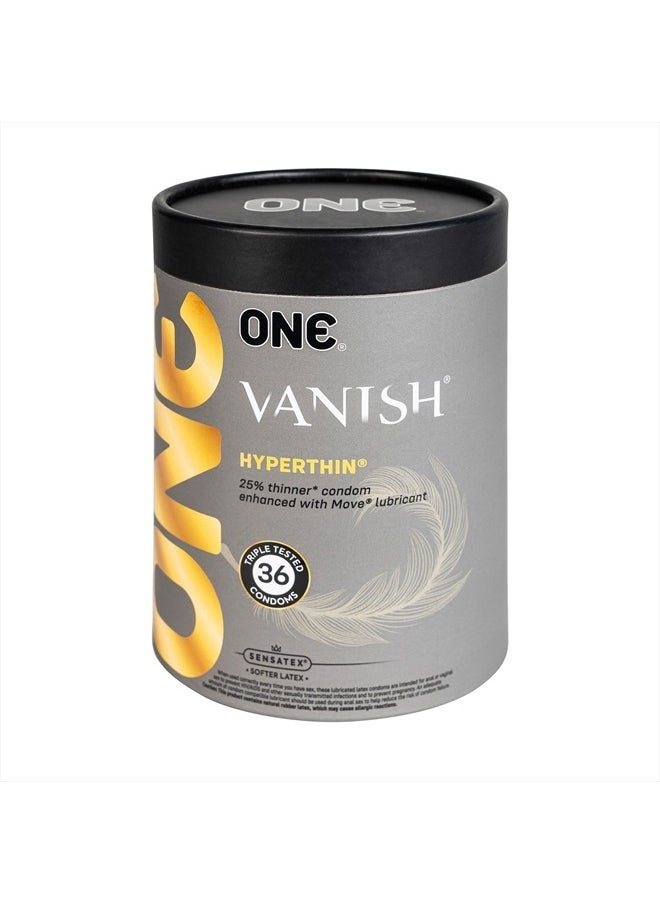 One واقيات ذكرية ONE® Vanish® Hyperthin® | واقيات ذكرية فائقة الرقة من اللاتكس صديقة للنباتيين | خالية من الكائنات المعدلة وراثيًا | مطاط طبيعي من اللاتكس | 36 قطعة  - Image 1