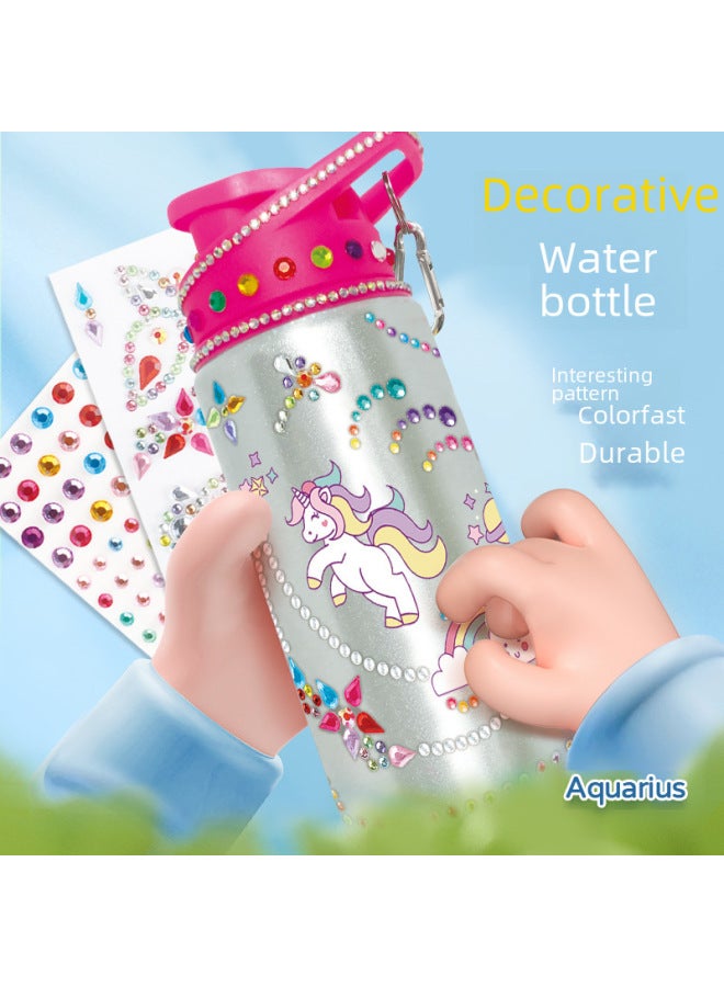Kettle Water Cup Children's DIY Animal Dinosaur Theme Diamond Water Bottle Toy-Color:Sticker Diamond Water Bottle-Mermaid  - Image 3