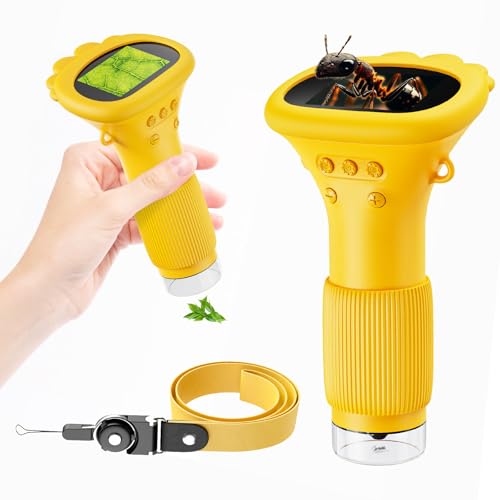 GinoCaco Kids Microscope Digital Camera 1000X Handheld Camera Microscope for Kids with 2 Screen Educational Magnifying Glass Toy Christmas Birthday Gifts for Age 3 4 5 6 7 8 9 10 11 12 Girls Boys Orange - Image 1