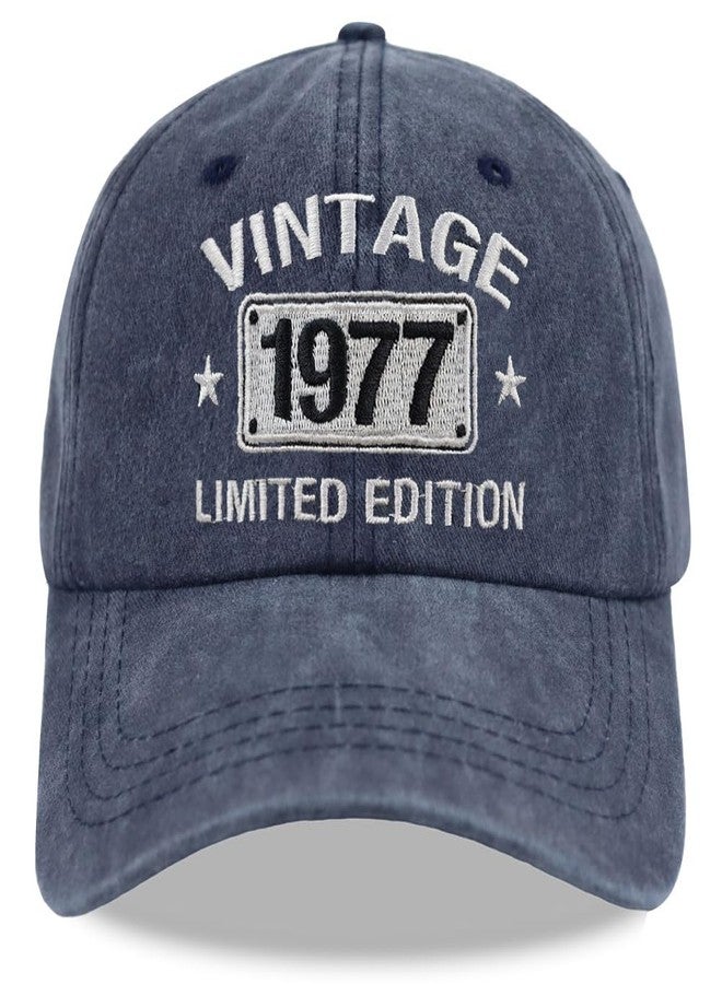 Wanpcaiy Vintage 1977 Limited Edition Hats for Men Women, 48th Birthday Decorations, 48 Year Old Adjustable Embroidered Baseball Cap Retirement Gifts Mom Dad Navy - Image 1