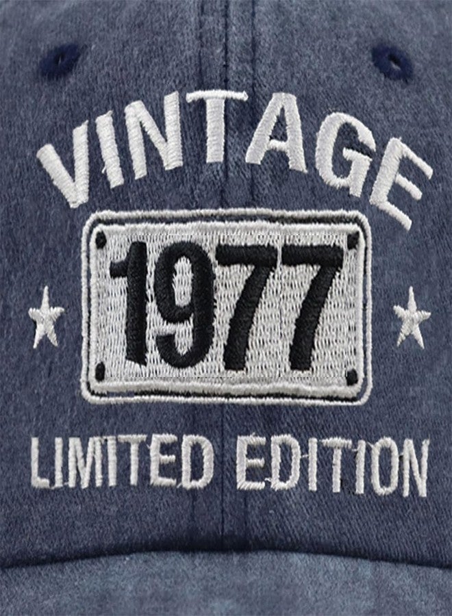 Wanpcaiy Vintage 1977 Limited Edition Hats for Men Women, 48th Birthday Decorations, 48 Year Old Adjustable Embroidered Baseball Cap Retirement Gifts Mom Dad Navy - Image 2