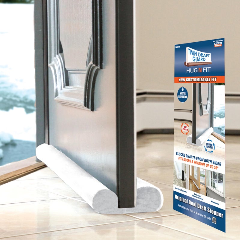 Twin Draft Guard Hug N Fit, Original Dual Draft Stopper Instantly Blocks Air from Entering, Water Repellent, Fits 28â€-36â€ Length with 2â€ Energy Saver Tube - Image 1