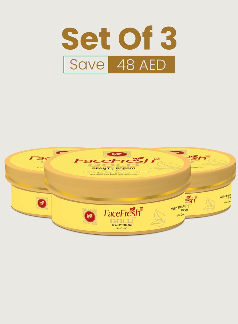 Face Fresh Set of 3 Gold Plus Beauty Cream - Reduces Acne & Dark Spots, Removes Fine Lines & Wrinkles - For Sensitive Skin, Night Use 
