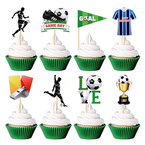 Ercadio 24 Pack Football Cupcake Toppers Football Players Cupcake Picks Soccer Happy Birthday Cake Toppers for Sport Theme Baby Shower Birthday Party Cake Decoration Supplies - Image 1