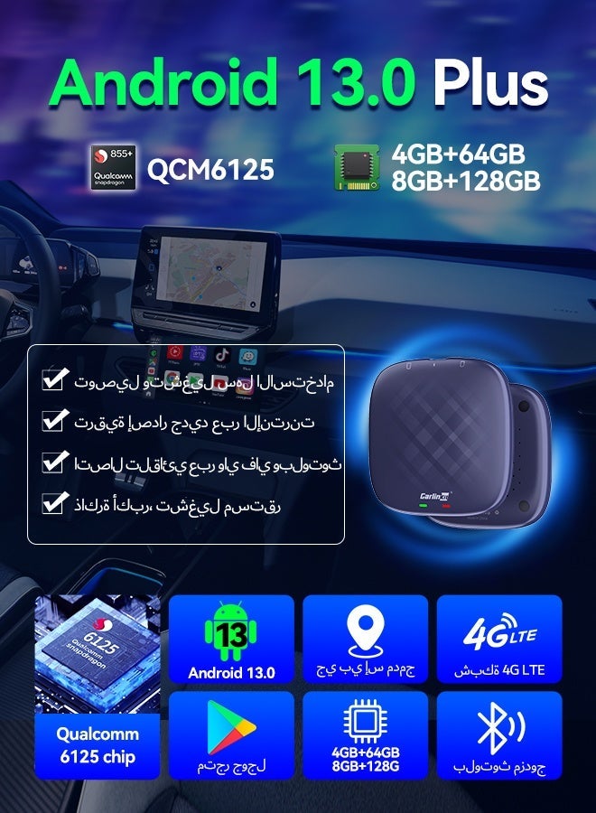 CarPlay AI Box Plus Android 13 4+64GB/8+128GB TV Wireless CarPlay And Android Auto SDM6125 4G LTE Netflix YouTube Google Play IPTV FOTA - Image 3