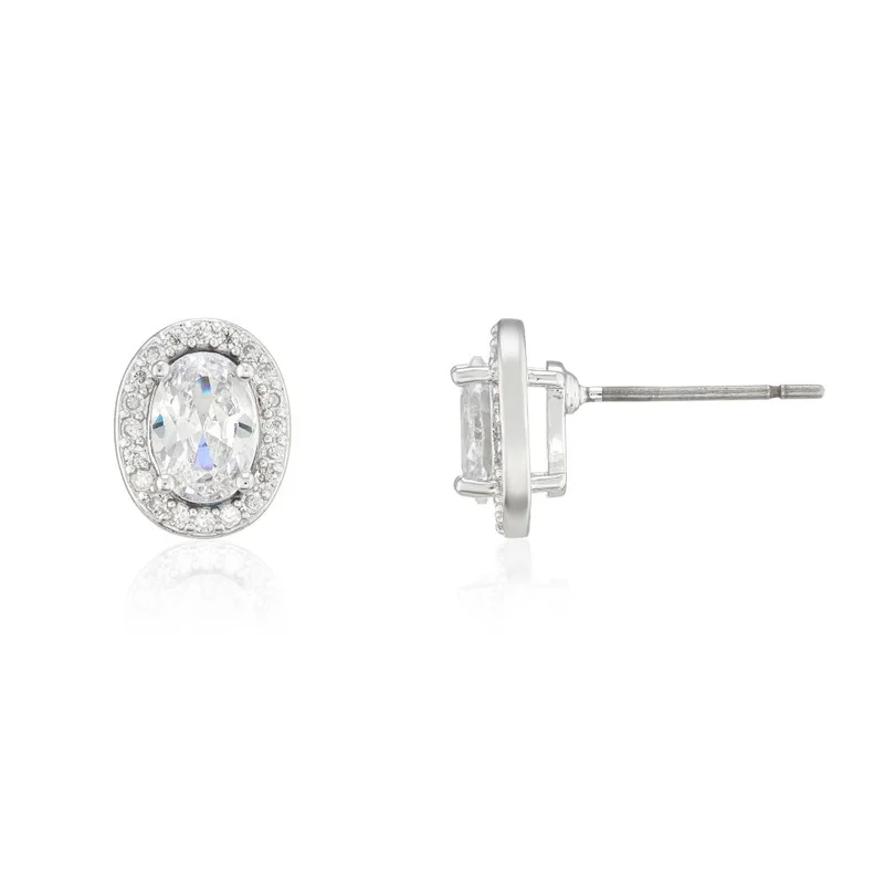 باكلي لندن BUCKLEY LONDON THE CARAT COLLECTION - CLEAR OVAL HALO EARRINGS