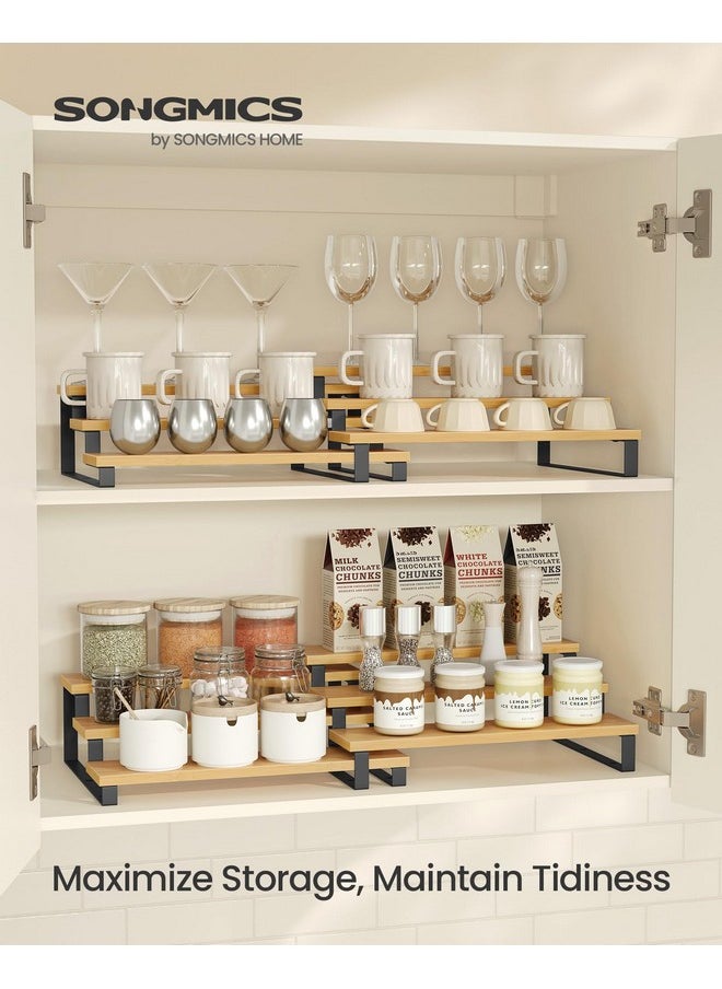 SONGMICS SONGMICS Display Risers, Set of 2 Engineered Wood Perfume Organizer Stand, 3-Tier Cupcake Stand Holder, Spice Rack, Shelf Risers for Figures, Dessert Shelves, Natural Beige and Ink Black UKCS016N01  - Image 2