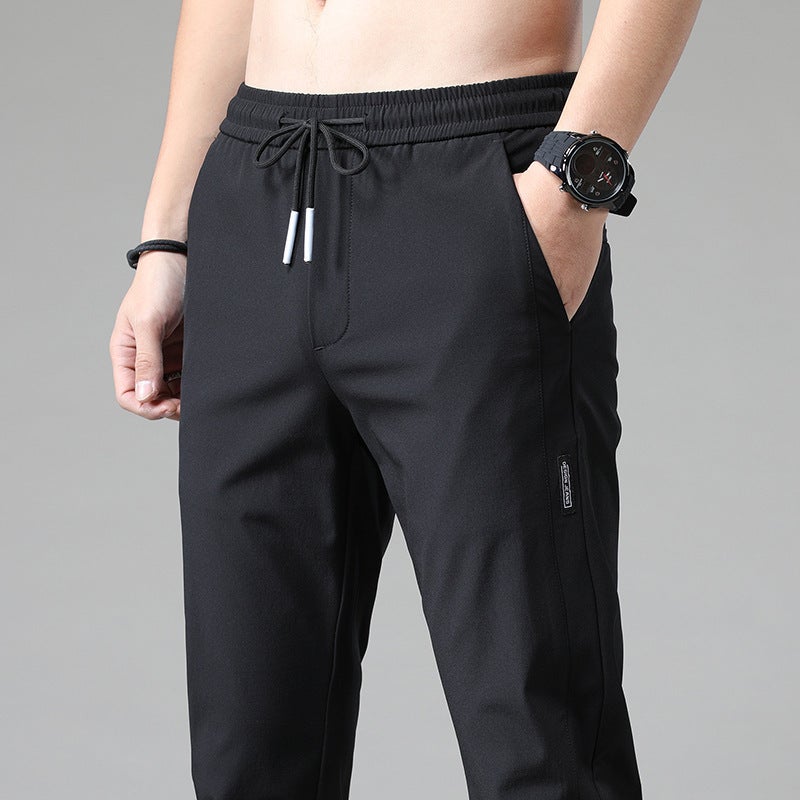 Summer New Mens Casual Trousers Loose Autumn Breathable Small Straight Sports Pants Mens Fashionable Summer Pants Black-thin section - Image 3