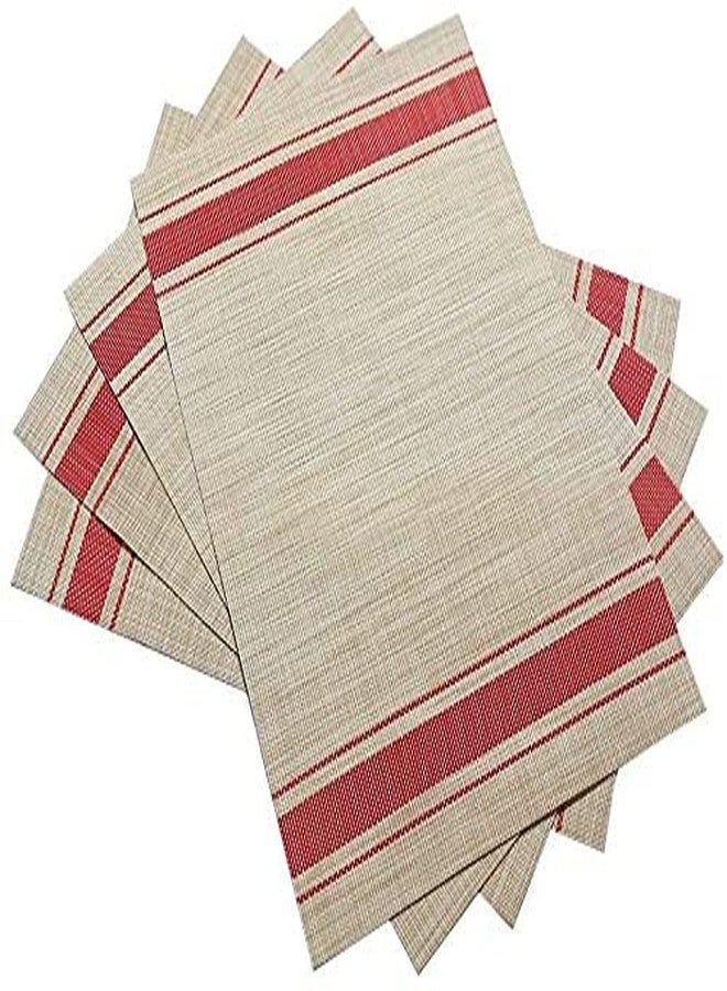 ECAPT Heat-Resistant Placemats Stain Resistant Anti-Skid Washable PVC Table Mats Woven Vinyl Placemats Washable Durable PVC Table Mats Woven Vinyl (RED LINE, 6) - Image 2