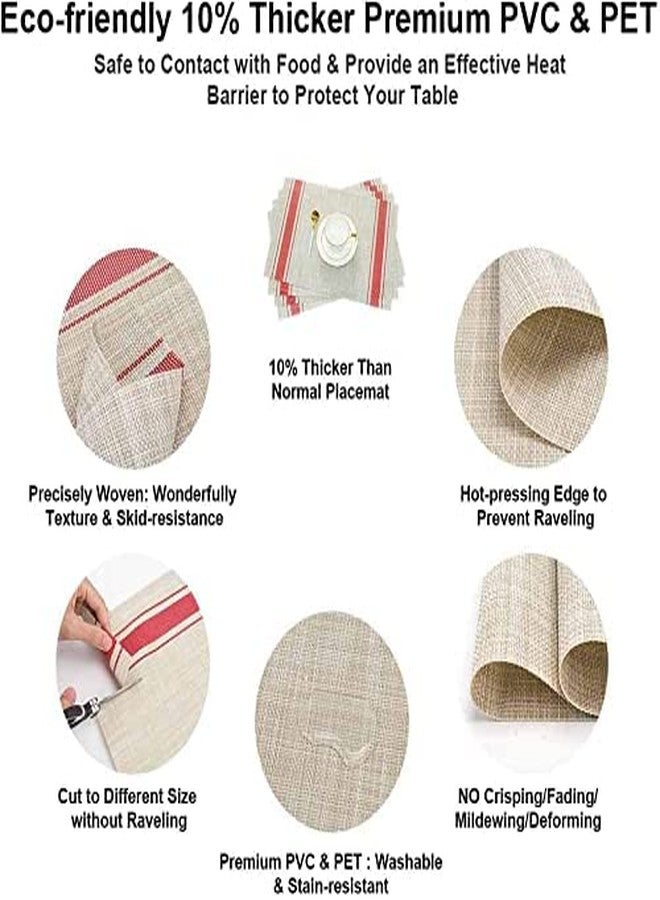 ECAPT Heat-Resistant Placemats Stain Resistant Anti-Skid Washable PVC Table Mats Woven Vinyl Placemats Washable Durable PVC Table Mats Woven Vinyl (RED LINE, 6) - Image 3