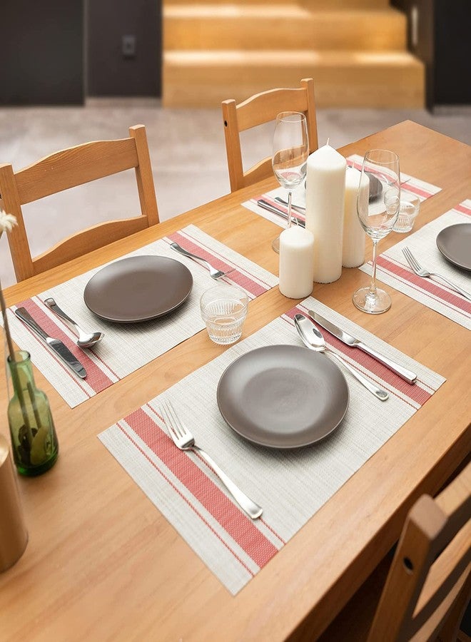 ECAPT Heat-Resistant Placemats Stain Resistant Anti-Skid Washable PVC Table Mats Woven Vinyl Placemats Washable Durable PVC Table Mats Woven Vinyl (RED LINE, 6) - Image 5