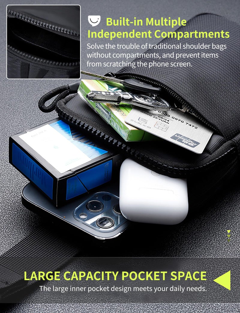 Peicees Mini Crossbody Sling Bag Dual Pocket Water Resistant Running Phone Holder Chest Shoulder Bag for Men Women Travel Gym, X-Small Black - Image 5