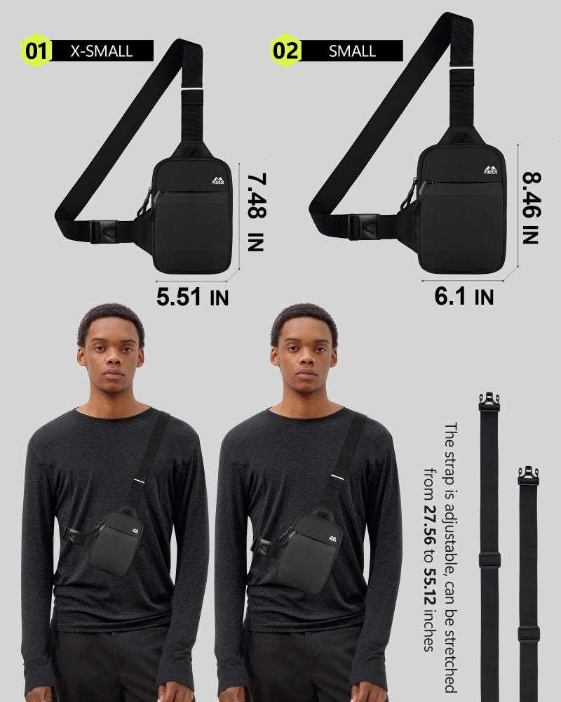 Peicees Mini Crossbody Sling Bag Dual Pocket Water Resistant Running Phone Holder Chest Shoulder Bag for Men Women Travel Gym, X-Small Black - Image 2