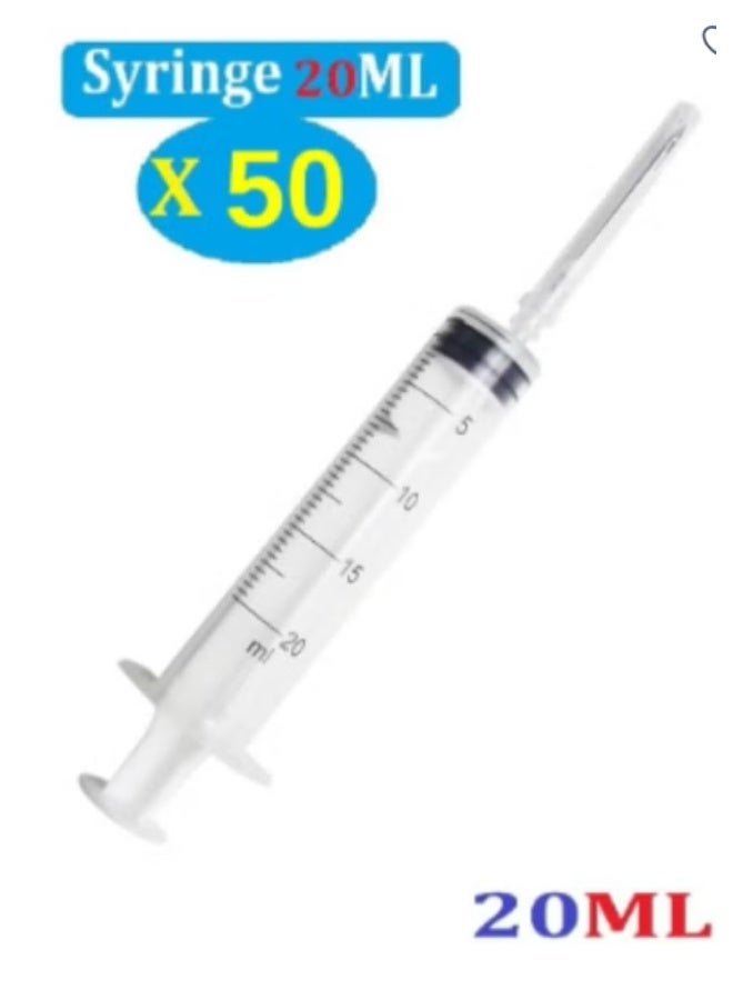 Pack of 50 Plastic Disposable Syringes 20ml – Sterile Luer Lock Syringes for Medical, Laboratory & Veterinary Use