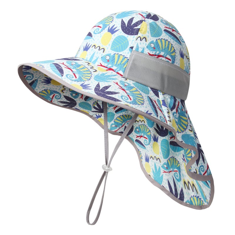 icolor Kids Sun Hat UPF50+ Sun Protection Bucket Hat Toddler Summer Beach Play Hats with Neck Flap for Girl Boy Ages 3~10 (Chameleon) - Image 1