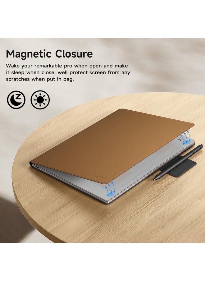 Ayotu Ayotu Case for Remarkable Paper Pro, Premium PU Leather Book Folio with Pen-Buckle, Smart Magnetic Cover for Remarkable Paper Pro 11.8" Color Tablet Only, Bundle with Premium Membership (Brown)  - Image 4