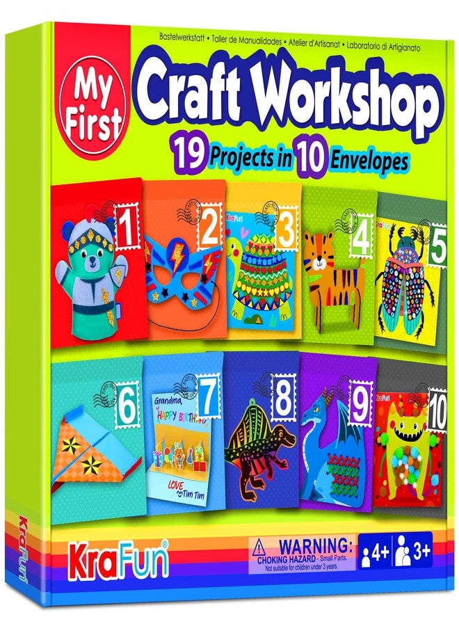 KRAFUN مجموعة KRAFUN My First Craft Workshop الفنية والحرفية للأطفال - 19 مشروعًا في 10 مغلفات، فن الأوريغامي، والدمى، والتطريز، والكرات القطنية، أنشطة تعليمية إبداعية للأولاد والبنات والأطفال الصغار من عمر 3 إلى 5 سنوات فما فوق - Image 1