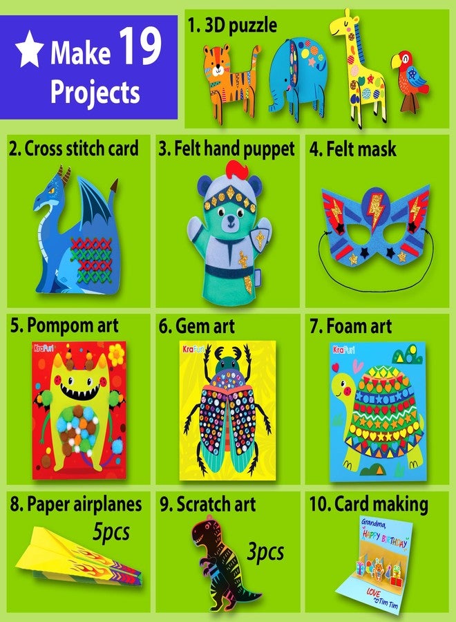 KRAFUN مجموعة KRAFUN My First Craft Workshop الفنية والحرفية للأطفال - 19 مشروعًا في 10 مغلفات، فن الأوريغامي، والدمى، والتطريز، والكرات القطنية، أنشطة تعليمية إبداعية للأولاد والبنات والأطفال الصغار من عمر 3 إلى 5 سنوات فما فوق - Image 3