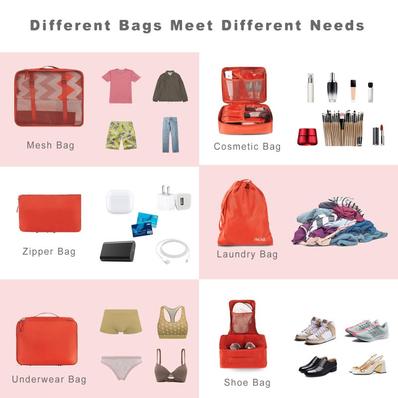 BAGAIL 8 Set Packing Cubes Luggage Packing Organizers for Travel Accessories-Orange - Image 5