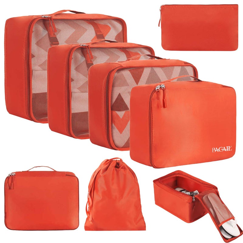 BAGAIL 8 Set Packing Cubes Luggage Packing Organizers for Travel Accessories-Orange - Image 1