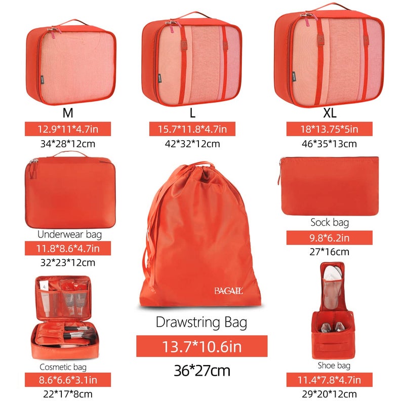 BAGAIL 8 Set Packing Cubes Luggage Packing Organizers for Travel Accessories-Orange - Image 2