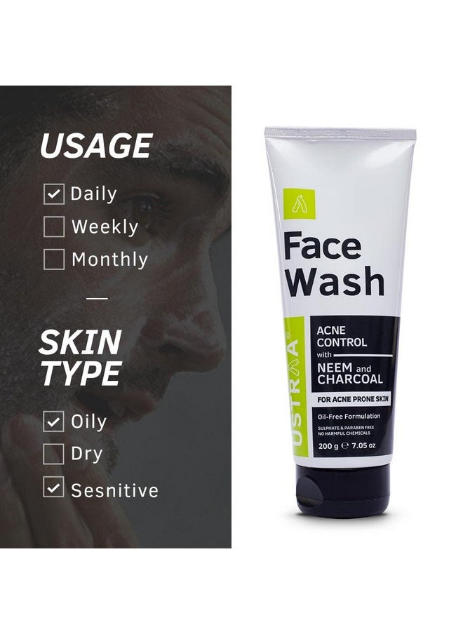 Ustraa - Face Wash Acne Control With Neem & Charcoal 200G Oil Control Prevents Acne & Moisturising Cream Oily Skin 100G Longlasting Moisturization & Hydration Quick Absorption - Image 1