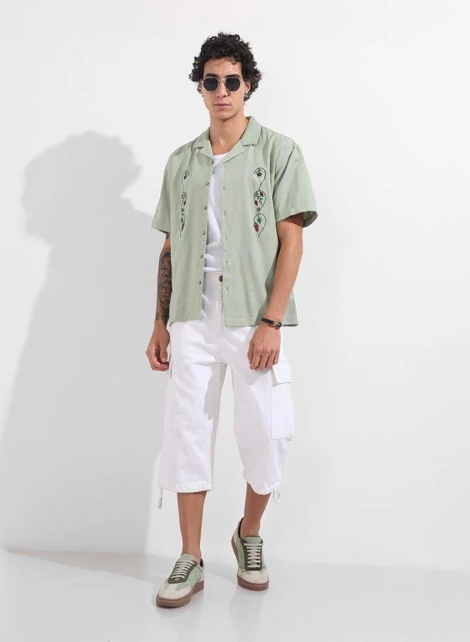 The Indian Garage Co Men Relaxed Fit Embroided Round Neck Half Sleeves Shirt