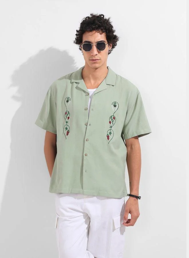 The Indian Garage Co Men Relaxed Fit Embroided Round Neck Half Sleeves Shirt