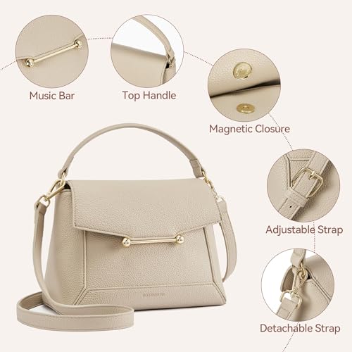 BOSTANTEN Small Crossbody Bags for Women Trendy Top Handle Shoulder Purse Vegan Leather Handbags with Flap Apricot - Image 4