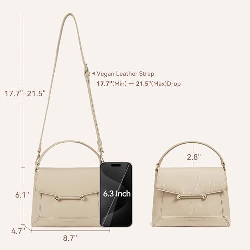 BOSTANTEN Small Crossbody Bags for Women Trendy Top Handle Shoulder Purse Vegan Leather Handbags with Flap Apricot - Image 3