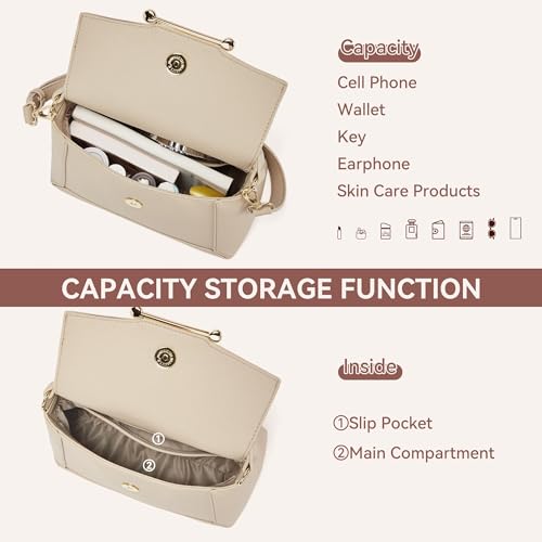BOSTANTEN Small Crossbody Bags for Women Trendy Top Handle Shoulder Purse Vegan Leather Handbags with Flap Apricot - Image 5