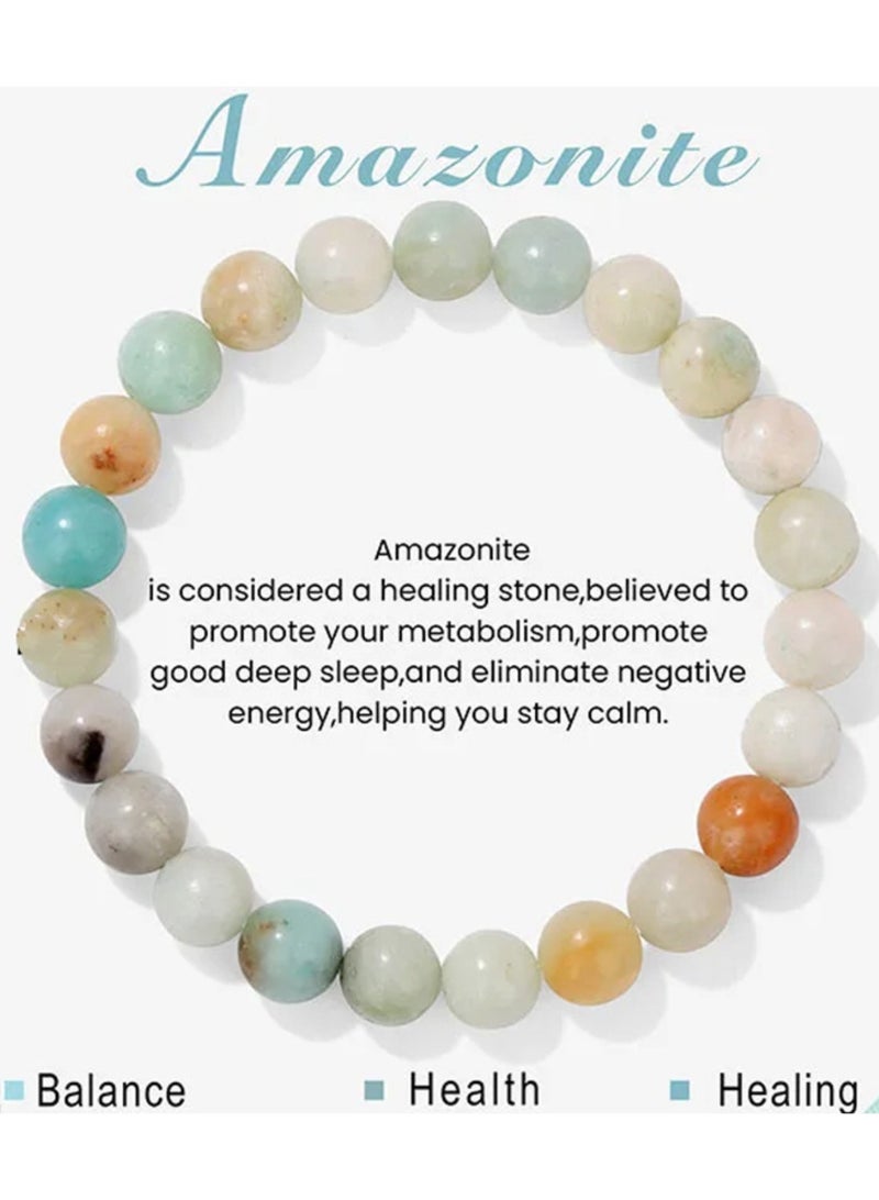 8mm Natural Stone Bracelet Elastic Beads Handmade Bracelets Inspirational Gifts with Message Card