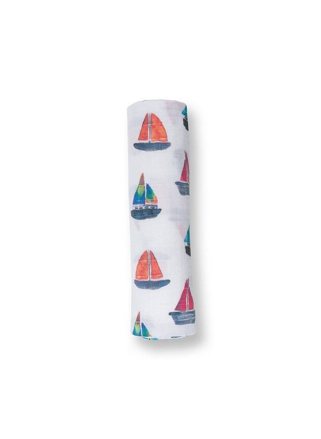 lulujo Baby 100% Cotton Muslin Swaddle Blanket 47 X 47 Inches Sailboat  - Image 5