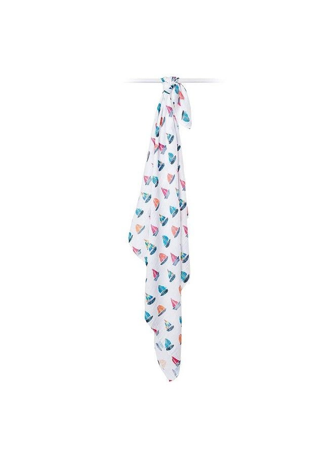 lulujo Baby 100% Cotton Muslin Swaddle Blanket 47 X 47 Inches Sailboat  - Image 3