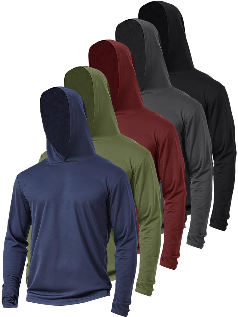 Suitswinew 5 Pack Sun Protection Hoodie for Men UV Long Sleeve Shirts Quick Dry Lightweight Work Athletic Rash Guards - Image 1
