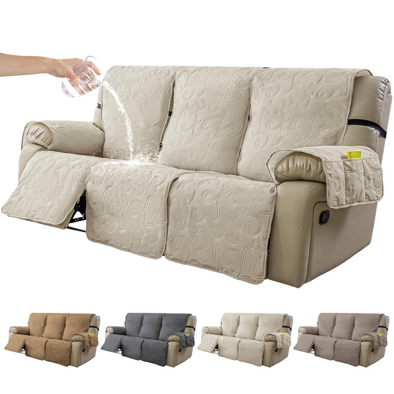 YUEANG 100% Waterproof Recliner Sofa Covers 3 Seater, 6-Piece Split Non-Slip Reclining Couch Covers for 3 Seat, Reclining Sofa Covers for Living Room, for Pets Kids Protector, Washable (Beige) - Image 1