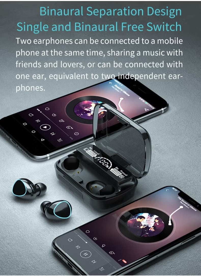 M10 BT In-Ear BT Earphones,Wireless Bluetooth Headphones with LED-Digital Display Touch-Control and Bluetooth Headphones Compatible with iOS Android