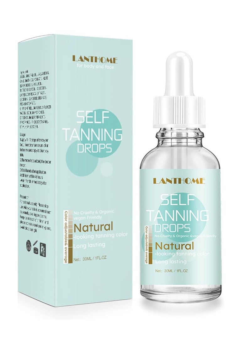 لانثوم قطرات التسمير الذاتي ، زيت التسمير ، غسول التسمير الذاتي المملوء بالفيتامينات لترطيب الوجه والجسم ، مسرع التسمير العميق الطبيعي ، زيت مرطب للجسم ، غير دهني 30 مل - Image 1