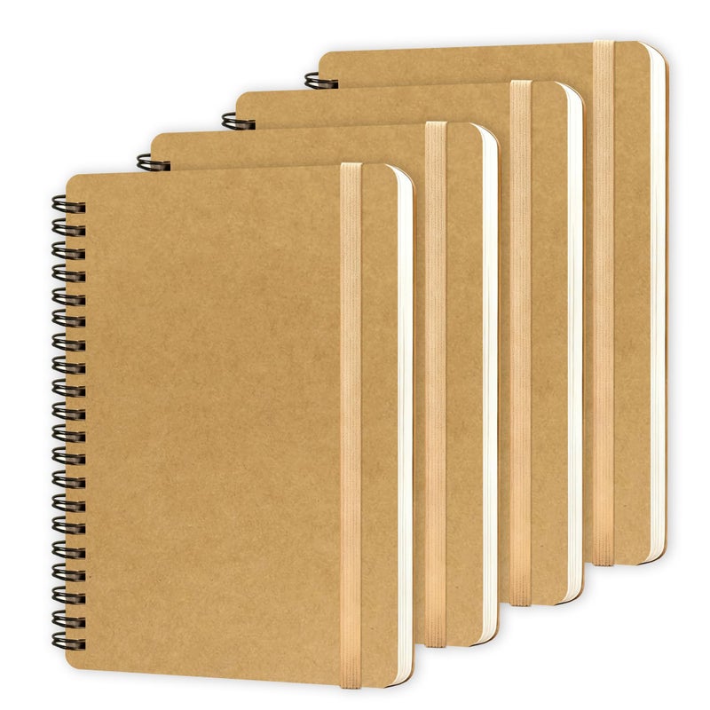 DMSVK 4 PCS Spiral Notebook, Spiral Journal Notebook, Notebooks for Work, Note Taking, School, Small Notebooks with Strap, Cute Notebooks for Women (Khaki) - Image 1