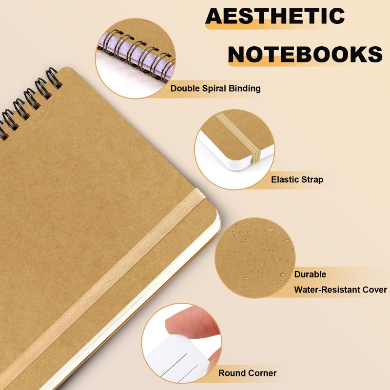 DMSVK 4 PCS Spiral Notebook, Spiral Journal Notebook, Notebooks for Work, Note Taking, School, Small Notebooks with Strap, Cute Notebooks for Women (Khaki) - Image 3