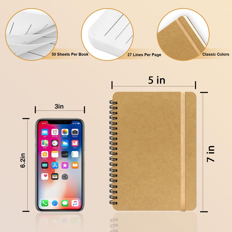 DMSVK 4 PCS Spiral Notebook, Spiral Journal Notebook, Notebooks for Work, Note Taking, School, Small Notebooks with Strap, Cute Notebooks for Women (Khaki) - Image 2